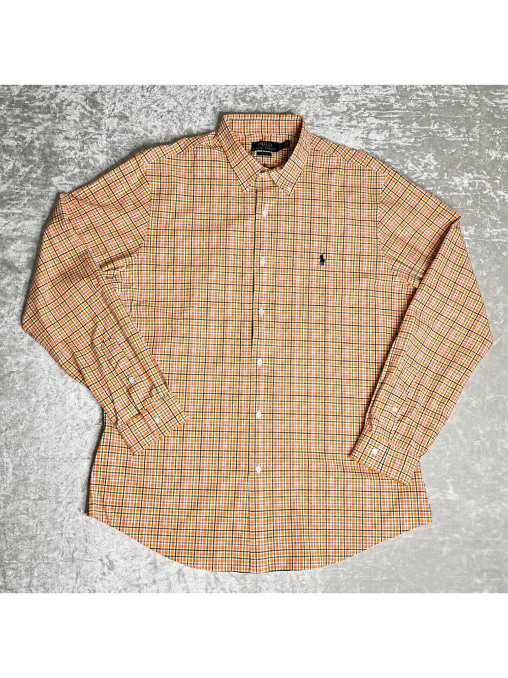 Polo Ralph Lauren Mens Slim Fit Orange Plaid Long Sleeve Shirt XL 17 1/2
